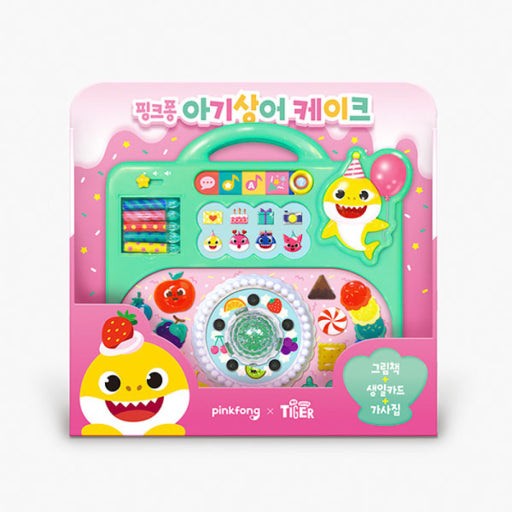 핑크퐁 아기상어 케이크 생일축하 미러볼 촛불